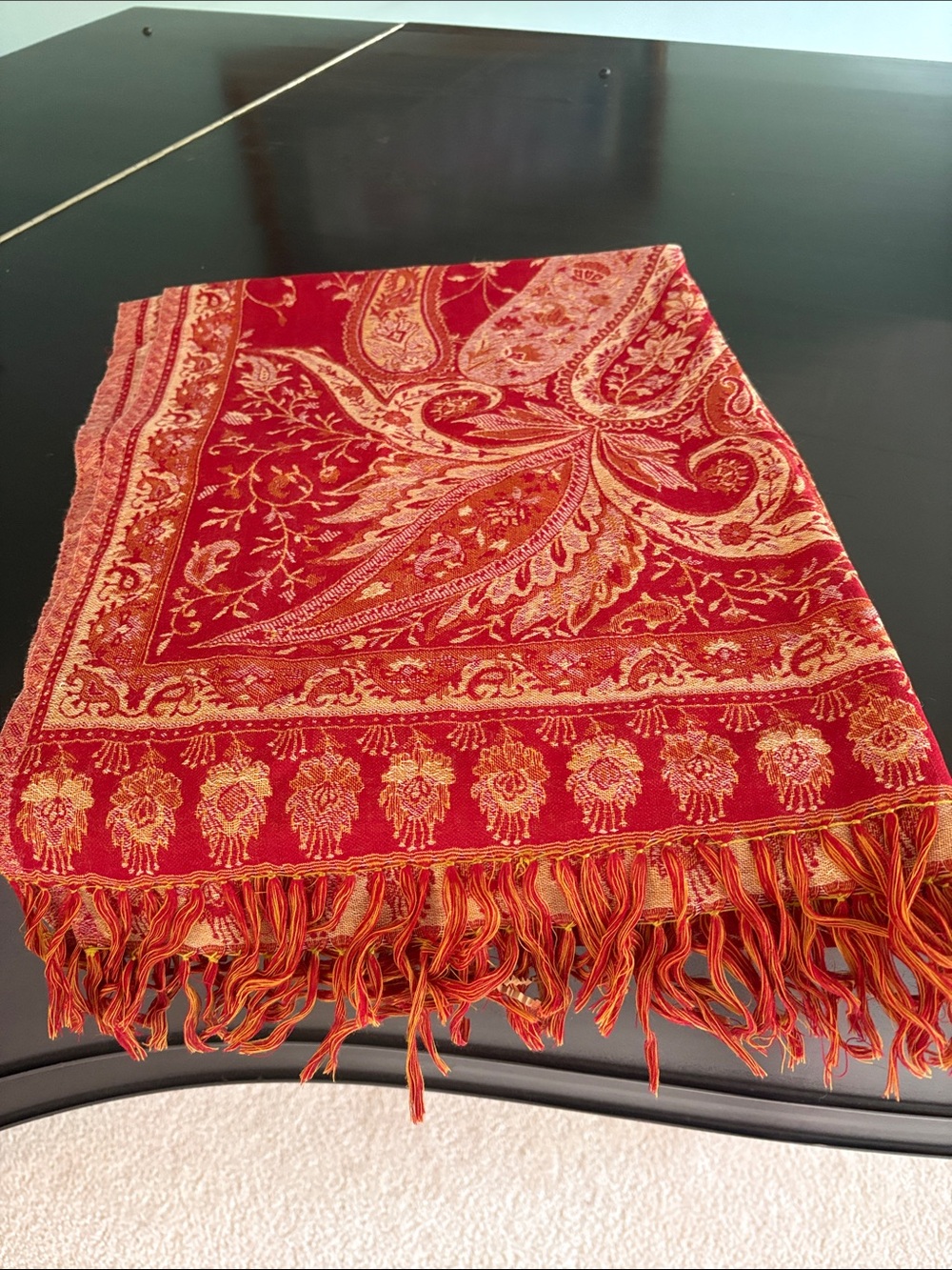 Red & Gold Paisley Fringe Wrap